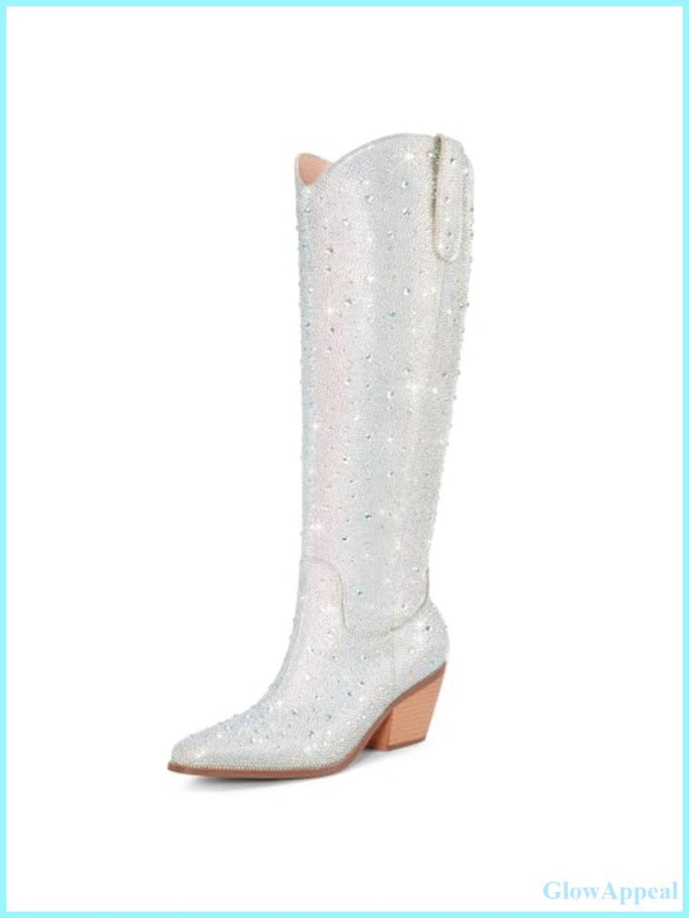 Rhinestone Cowboy Boots Women Sparkly Knee-High Pointed Toe Pull-On
